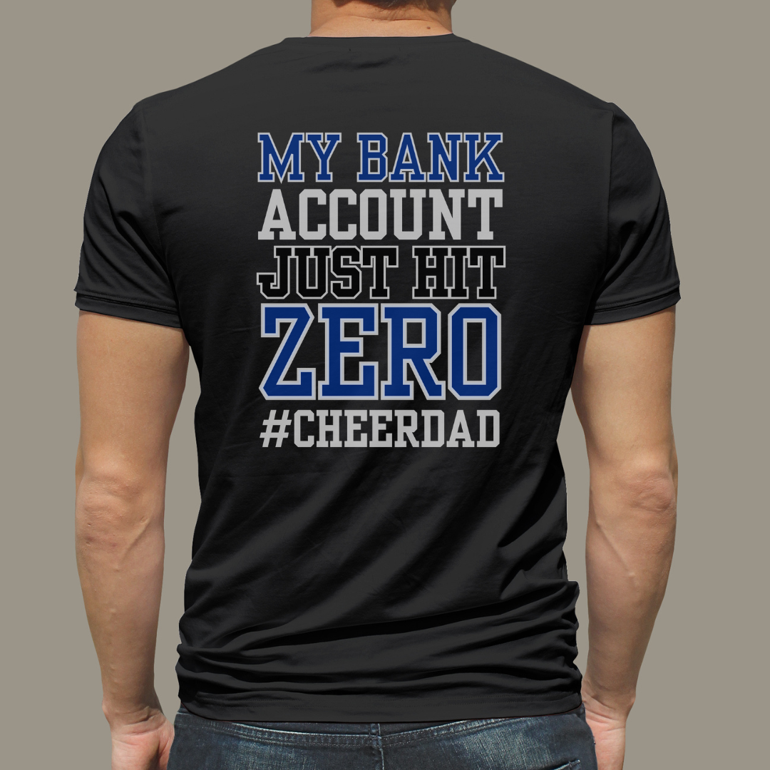 Black t-shirt with humorous text on the back, worn by a person against a neutral background