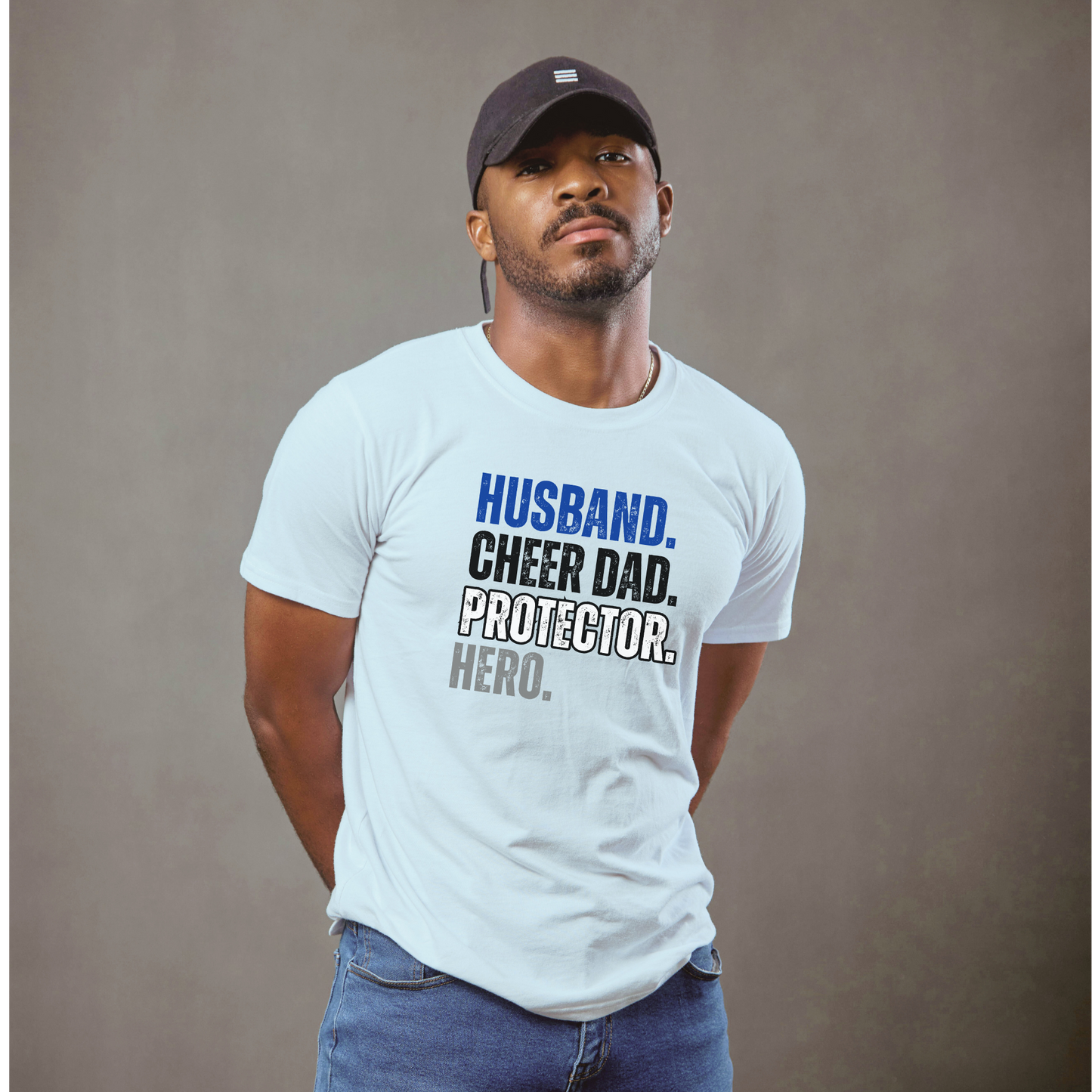 Cheer Dad T-Shirt – Husband. Protector. Hero