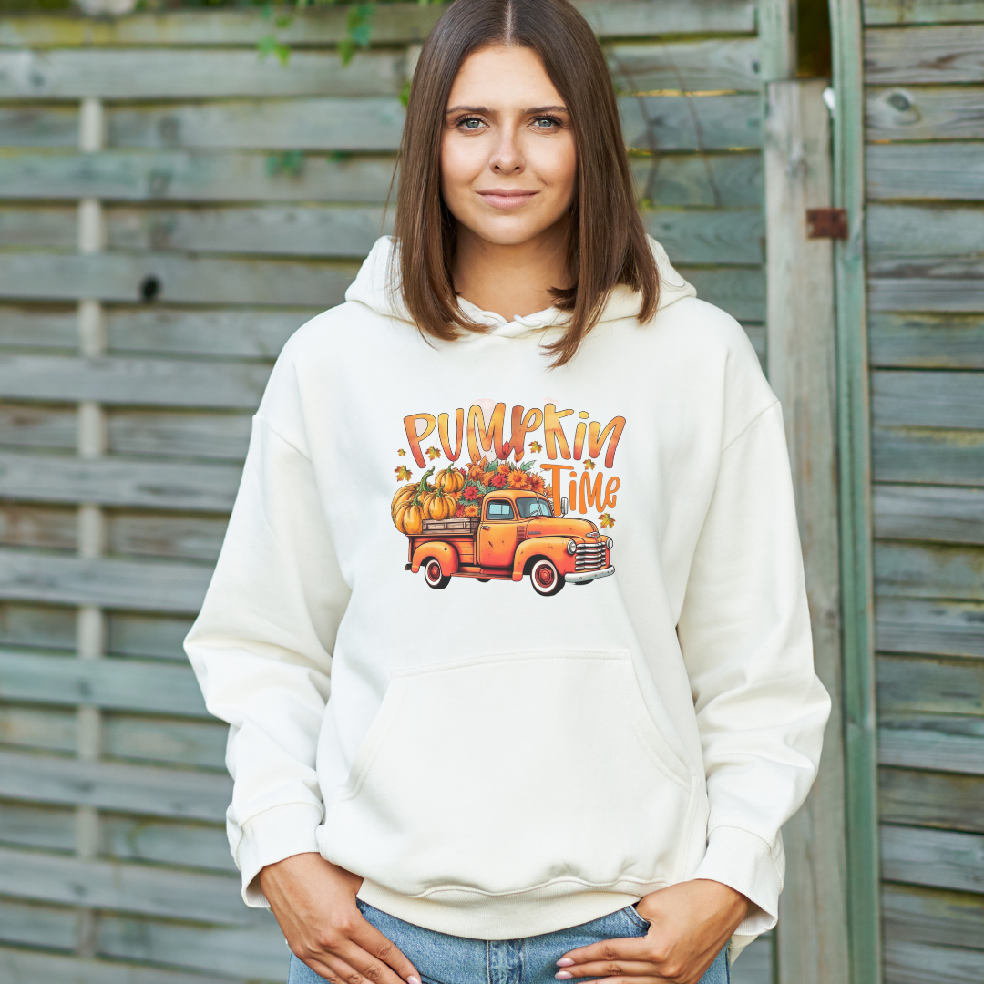 Pumpkin Time Hoodie, Clasic Truck, pumpkins, Fall Hooded Sweatshirt