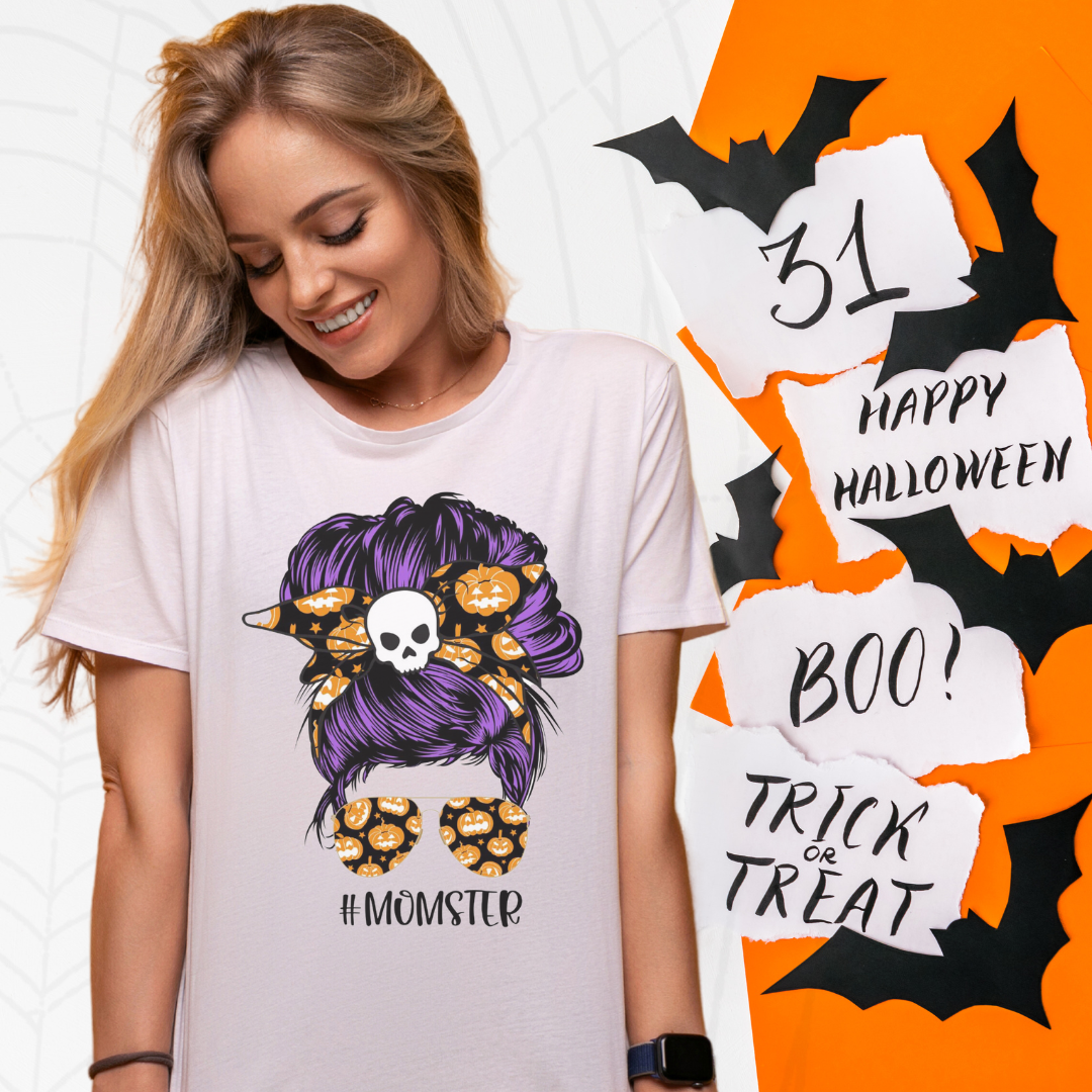 Funny Momster T-Shirt, Messy Bun, Mom, Sunglasses