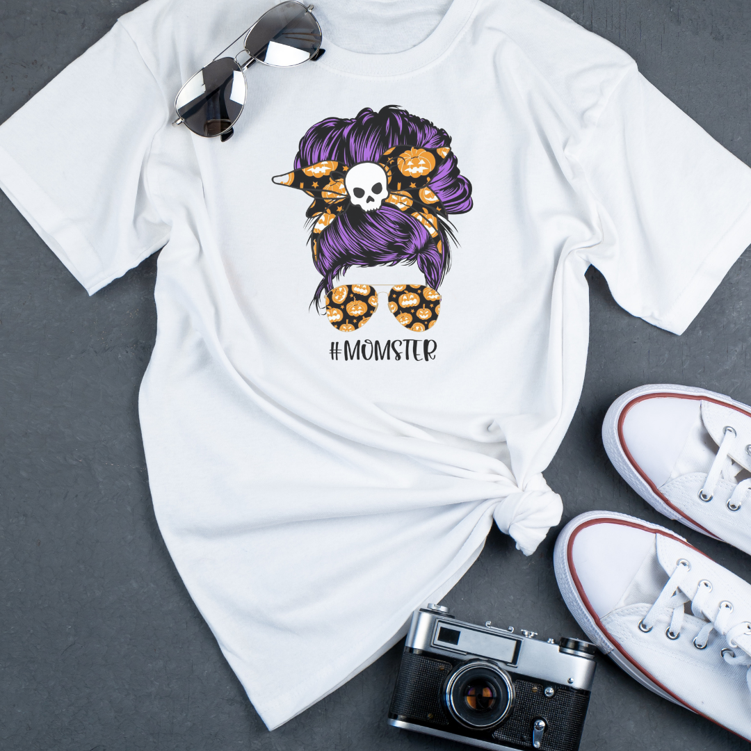 Funny Momster T-Shirt, Messy Bun, Mom, Sunglasses